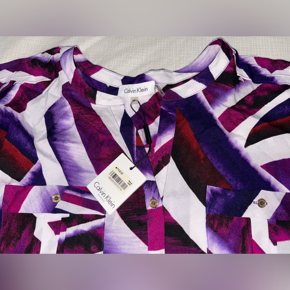 Calvin Klein New NWT Sz 2X Purple White Women's Blouse Shirt Top Light - Picture 7 of 8